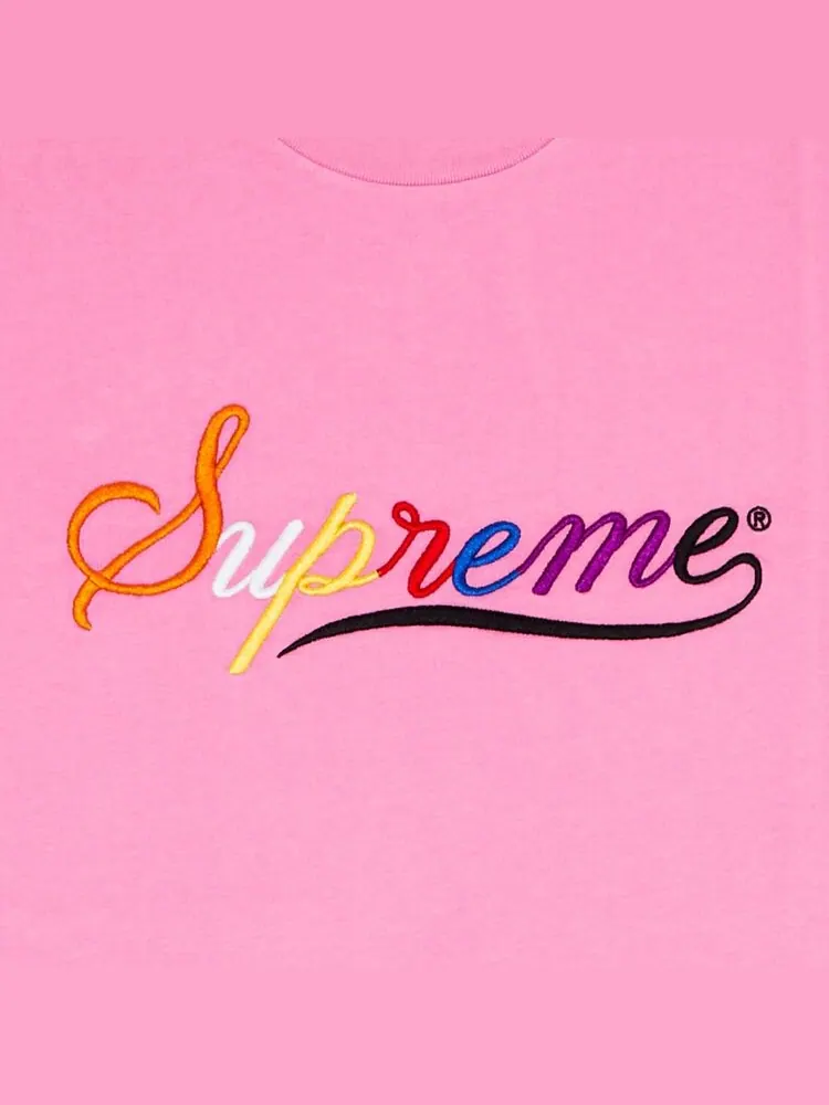 Топ Supreme Cursive Short-Sleeve Top Pink — изображение 2 из 2, розовый