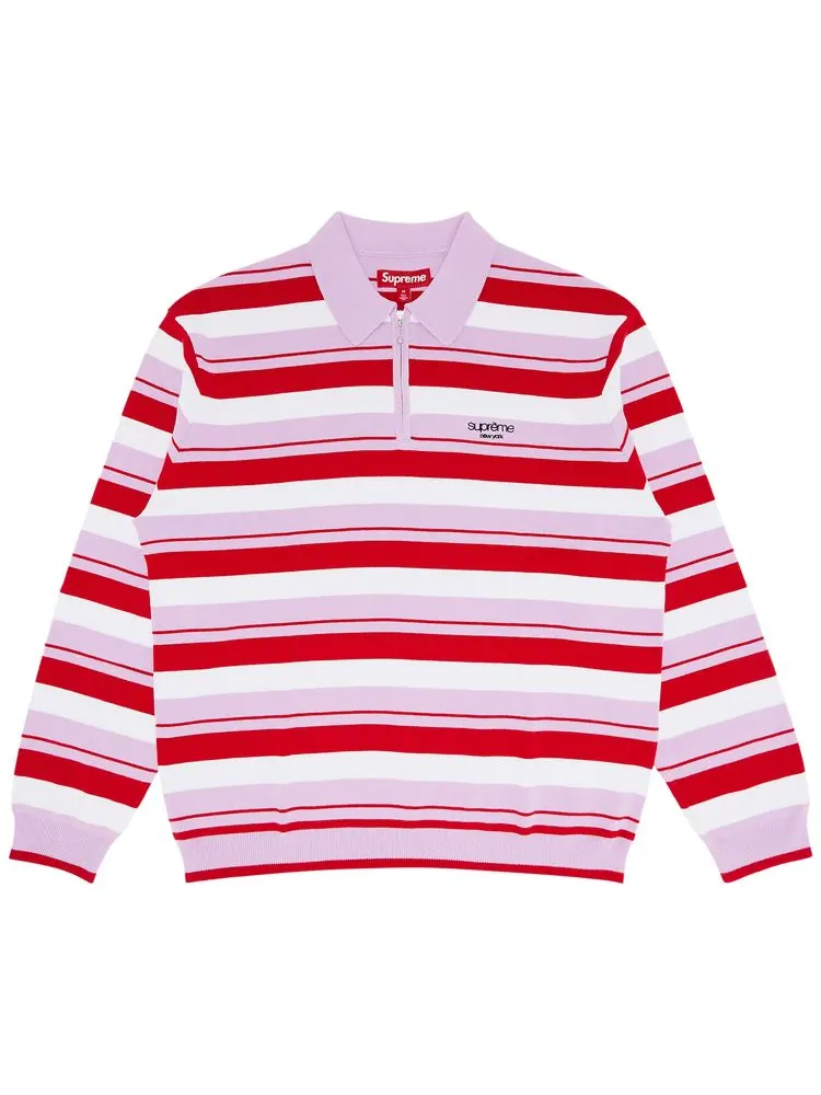 Поло Supreme Stripe Zip Long-Sleeve Polo 'Light Purple' — изображение 1 из 3, светлый фиолетовый