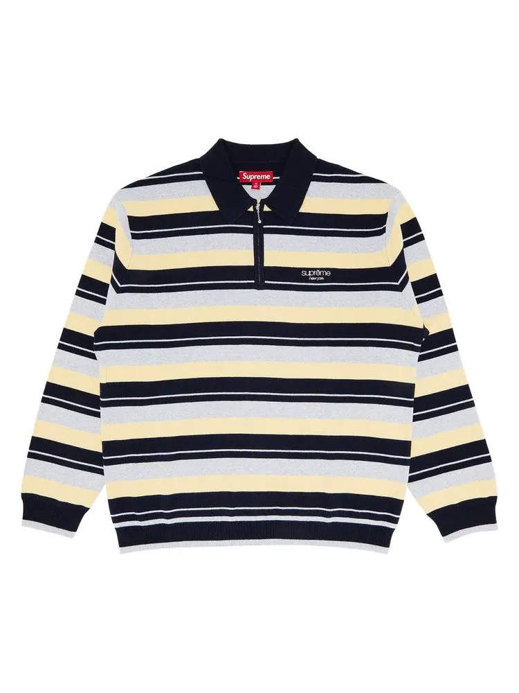 Поло Supreme Stripe Zip Long-Sleeve Polo — изображение 1 из 3, темно-синий