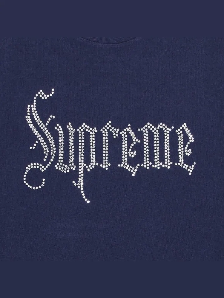 Топ Supreme Rhinestone Short-Sleeve Top — изображение 2 из 2, темно-синий