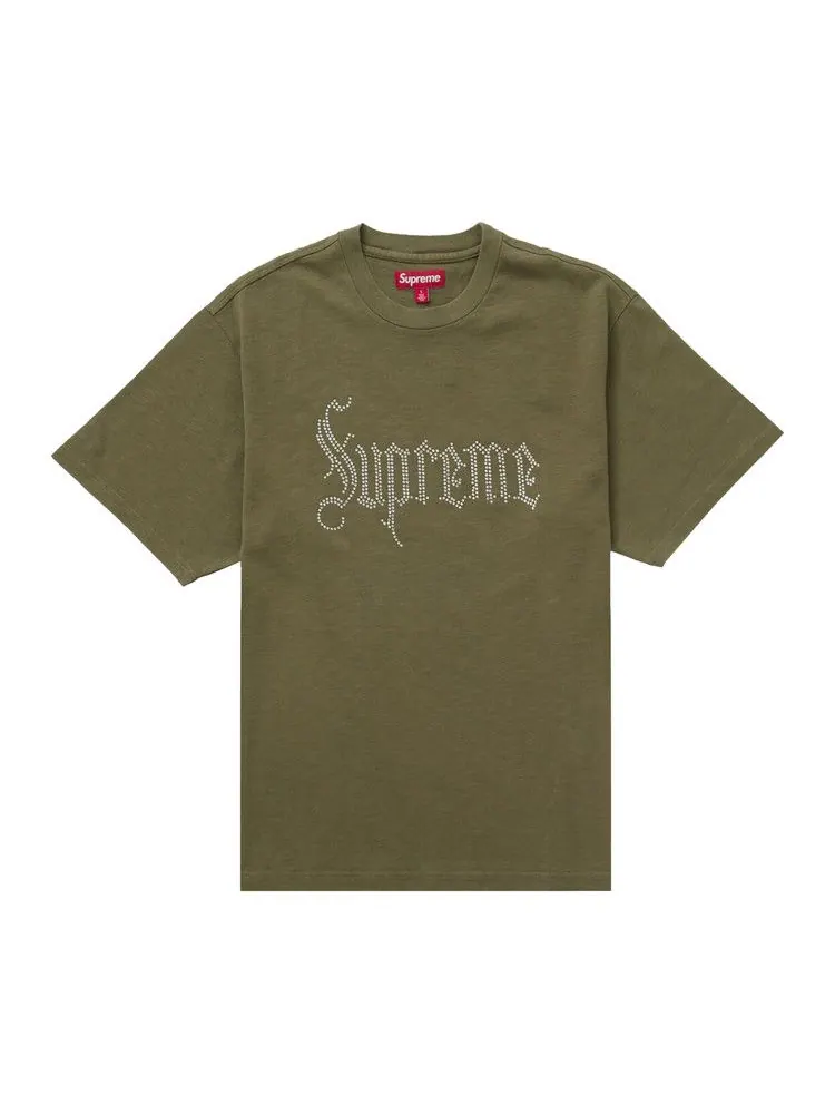 Топ Supreme Rhinestone Short-Sleeve Top 'Olive' — изображение 1 из 1, зеленый