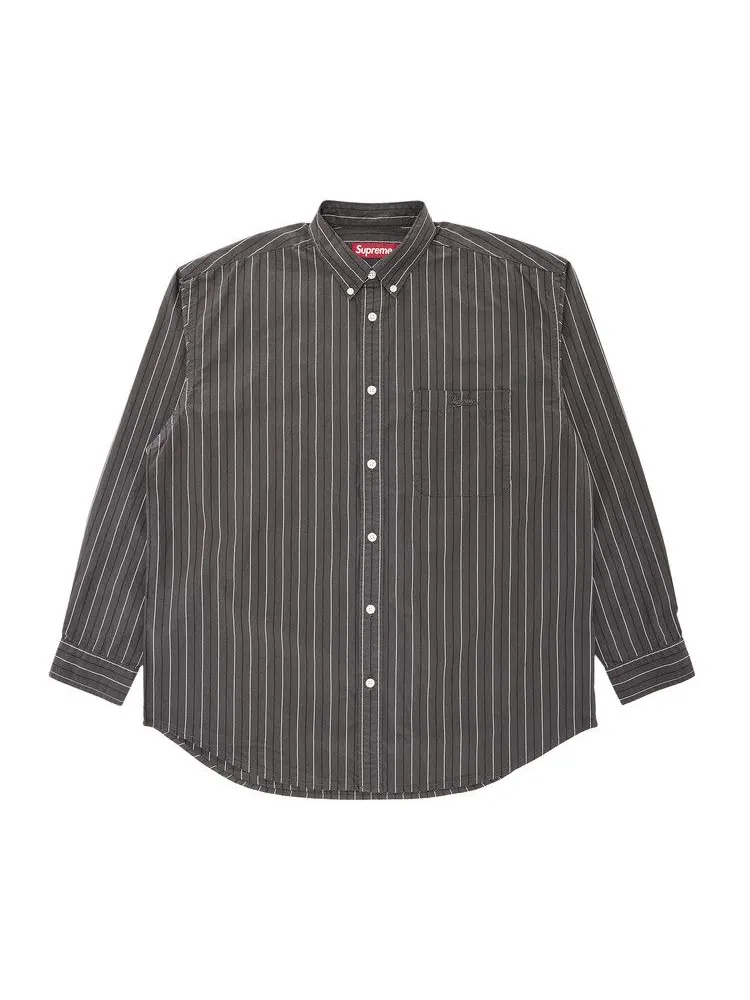 Рубашка Supreme Loose Fit Stripe Shirt — изображение 1 из 3, серый