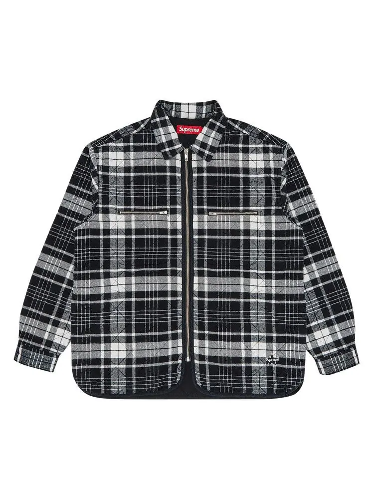 Рубашка Supreme Quilted Flannel Zip Up Shirt — изображение 1 из 3, черный