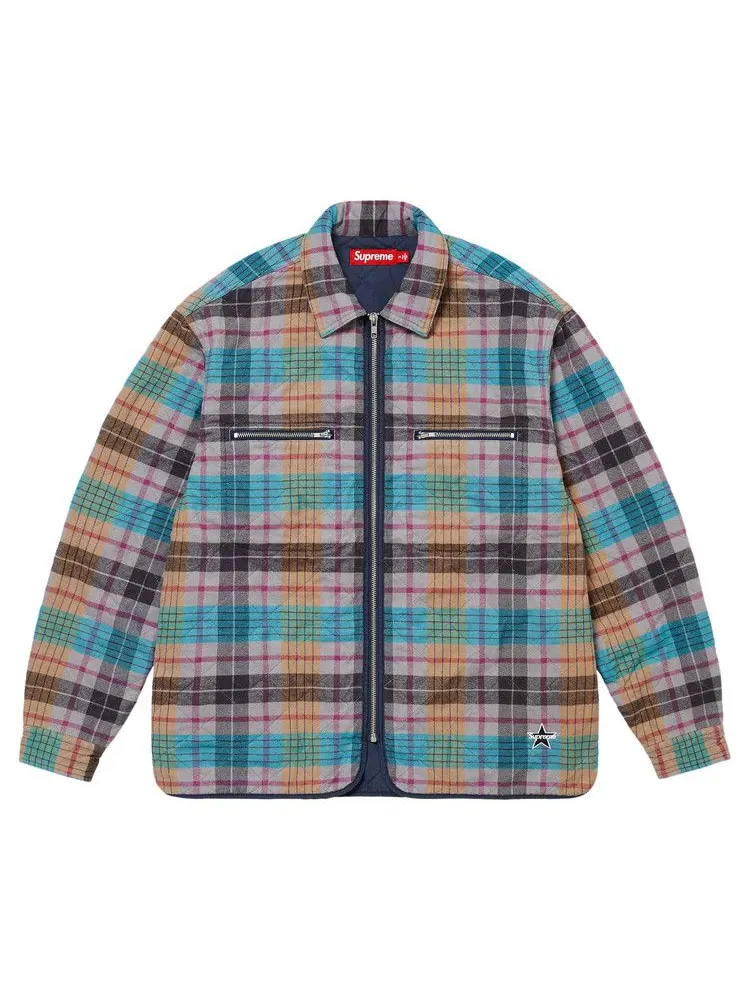 Рубашка Supreme Quilted Flannel Zip Up Shirt — изображение 1 из 1, мульти