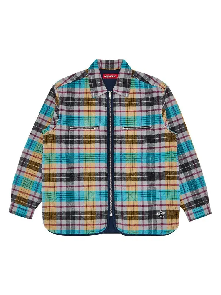 Рубашка Supreme Quilted Flannel Zip Up Shirt Yellow — изображение 1 из 3, желтый