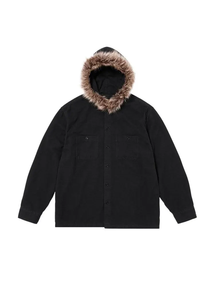 Рубашка Supreme Fur Trim Flannel Hooded Shirt — изображение 1 из 1, черный
