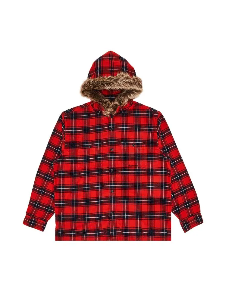 Рубашка Supreme Fur Trim Flannel Hooded Shirt 'Red Plaid' — изображение 1 из 3, красный