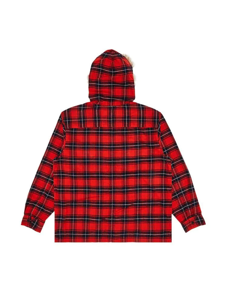Рубашка Supreme Fur Trim Flannel Hooded Shirt 'Red Plaid' — изображение 2 из 3, красный