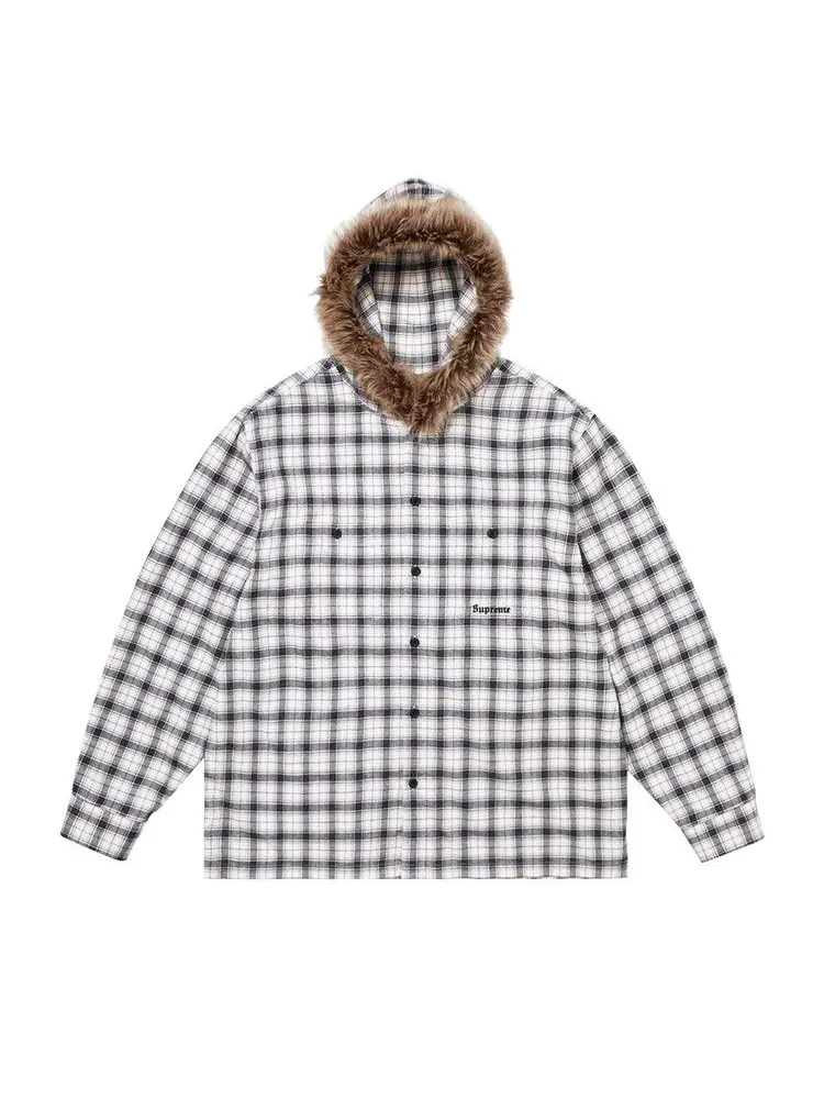 Рубашка Supreme Fur Trim Flannel Hooded Shirt — изображение 1 из 1, белый