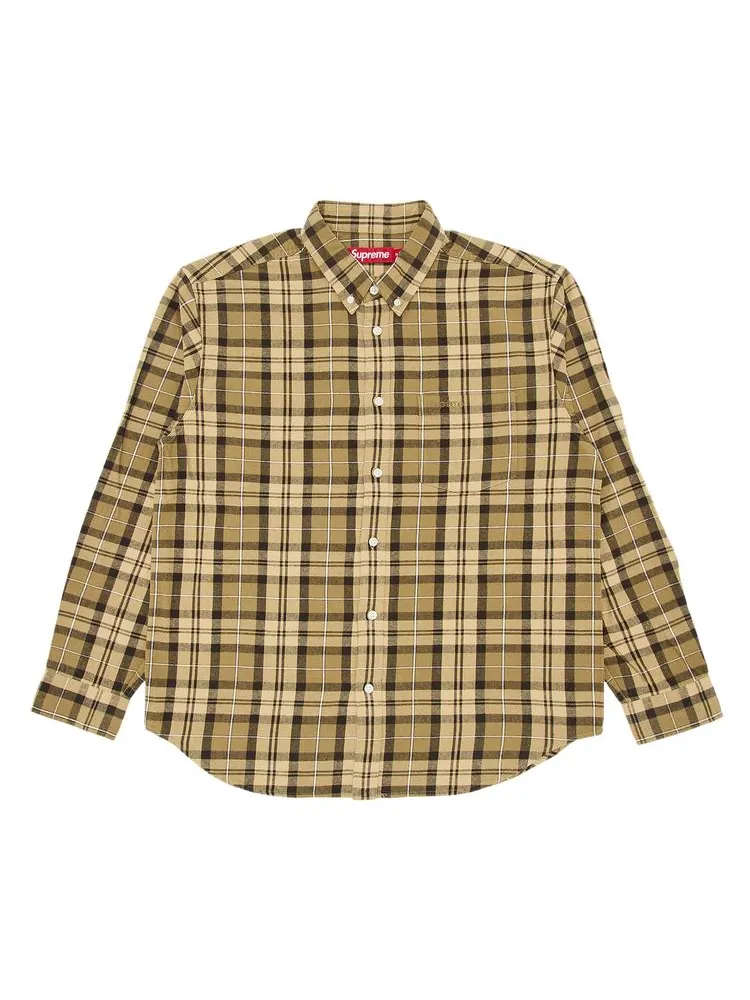 Рубашка Supreme Plaid Flannel Shirt 'Tan' — изображение 1 из 3, бежевый