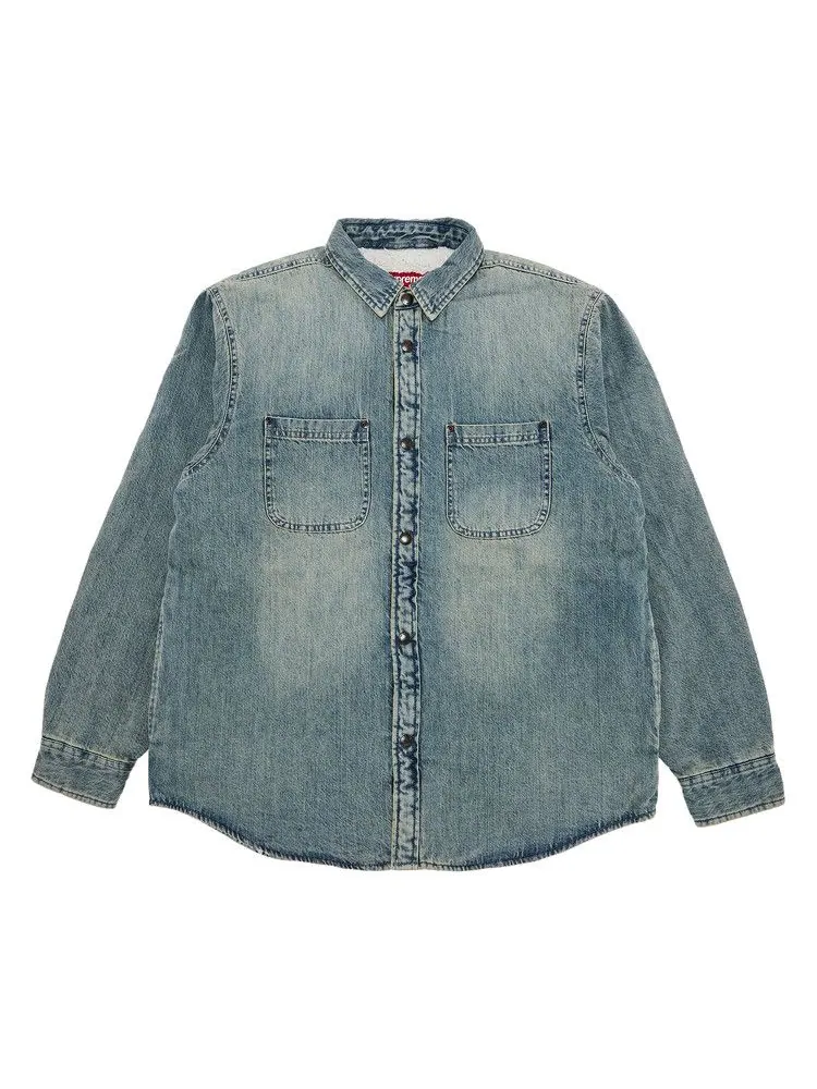 Рубашка Supreme Faux Shearling Lined Work Shirt — изображение 1 из 3, индиго джинсовый синий