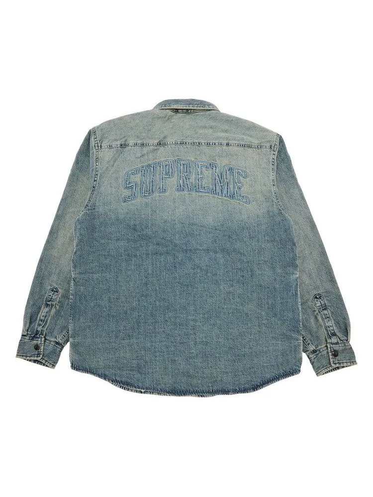 Рубашка Supreme Faux Shearling Lined Work Shirt — изображение 2 из 3, индиго джинсовый синий