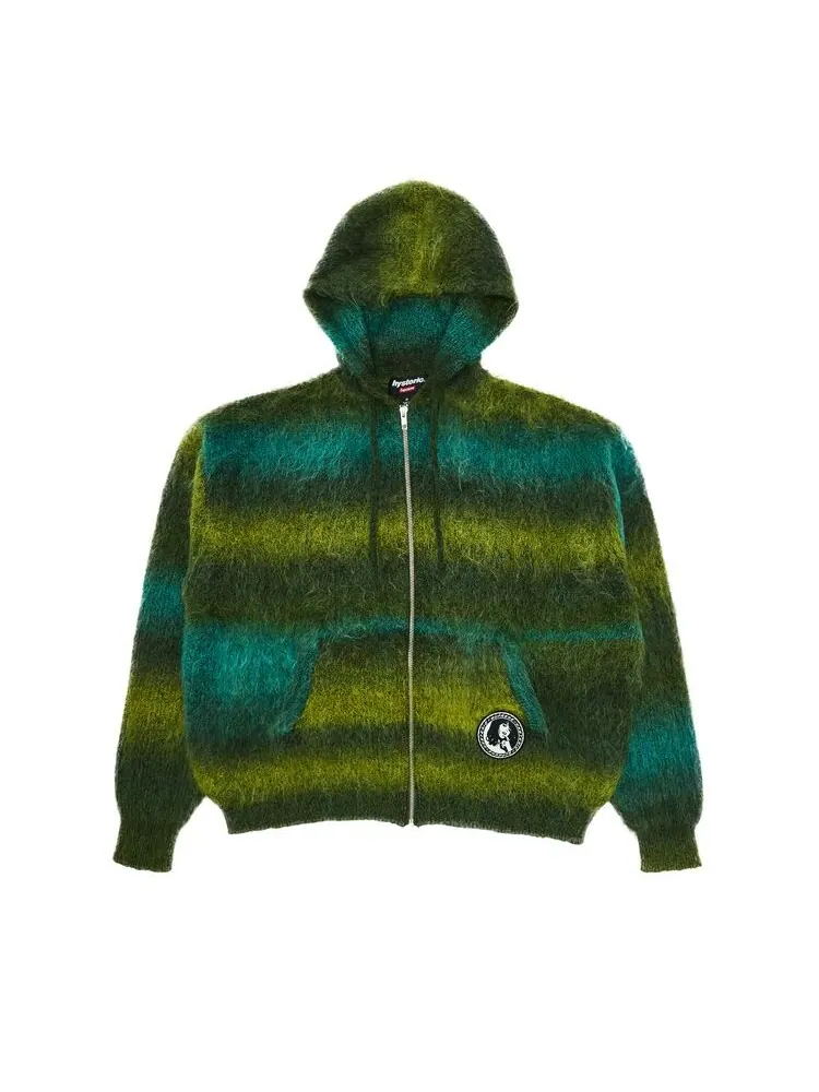 Толстовка Supreme x HYSTERIC GLAMOUR Mohair Zip Up Hooded Sweatshirt Olive — изображение 1 из 3, оливковый