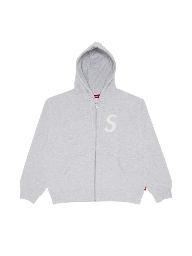 Толстовка Supreme S Logo Zip Up Hooded Sweatshirt Ash Grey — изображение 1 из 2, серый