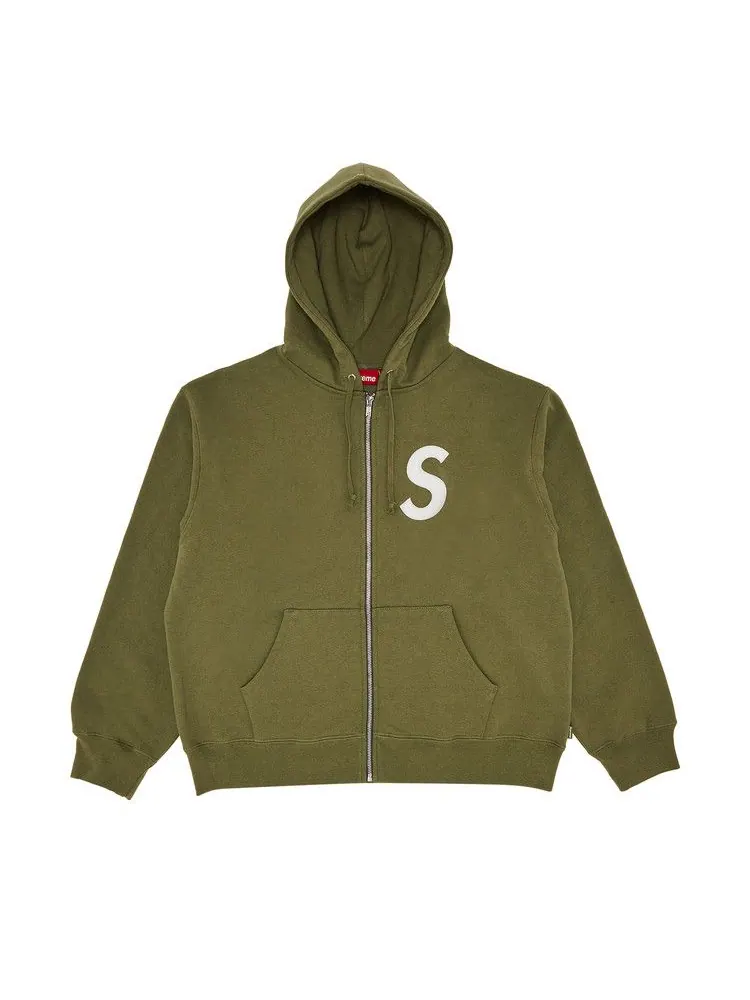 Толстовка Supreme S Logo Zip Up Hooded Sweatshirt — изображение 1 из 2, светлый оливковый
