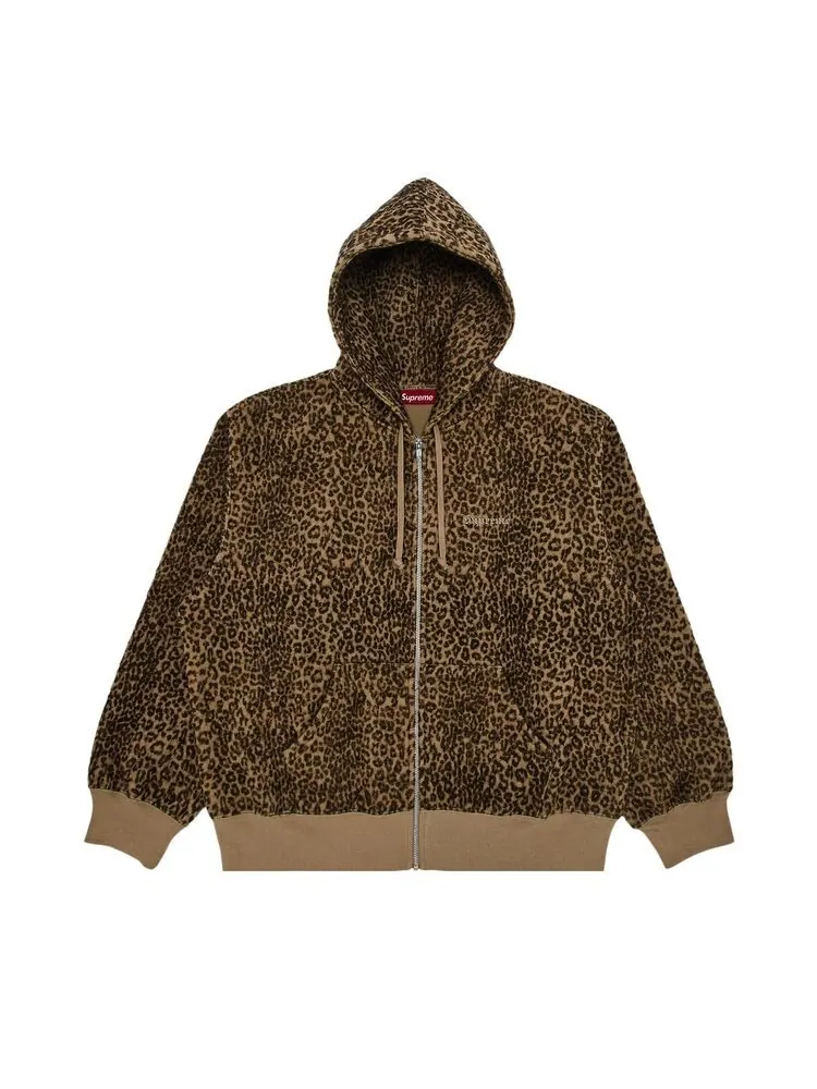 Толстовка Supreme Pilled Zip Up Hooded Sweatshirt Cheetah — изображение 1 из 2, бежевый
