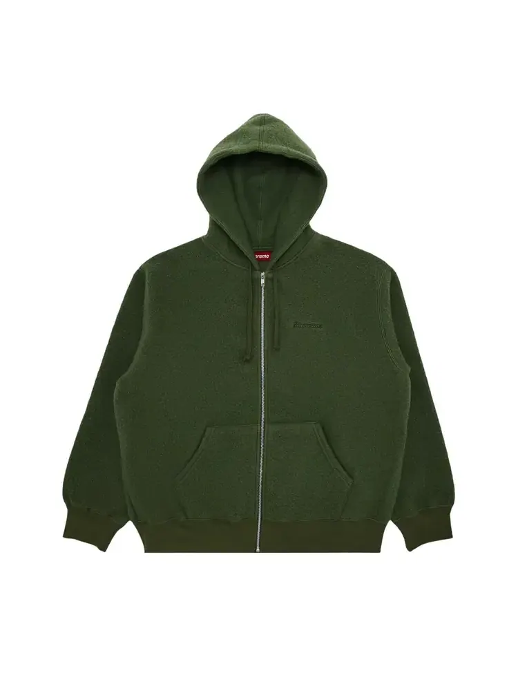 Толстовка Supreme Pilled Zip Up Hooded Sweatshirt 'Olive' — изображение 1 из 2, зеленый