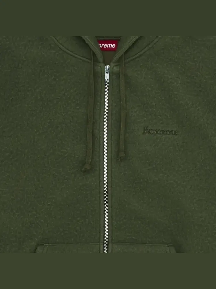 Толстовка Supreme Pilled Zip Up Hooded Sweatshirt 'Olive' — изображение 2 из 2, зеленый