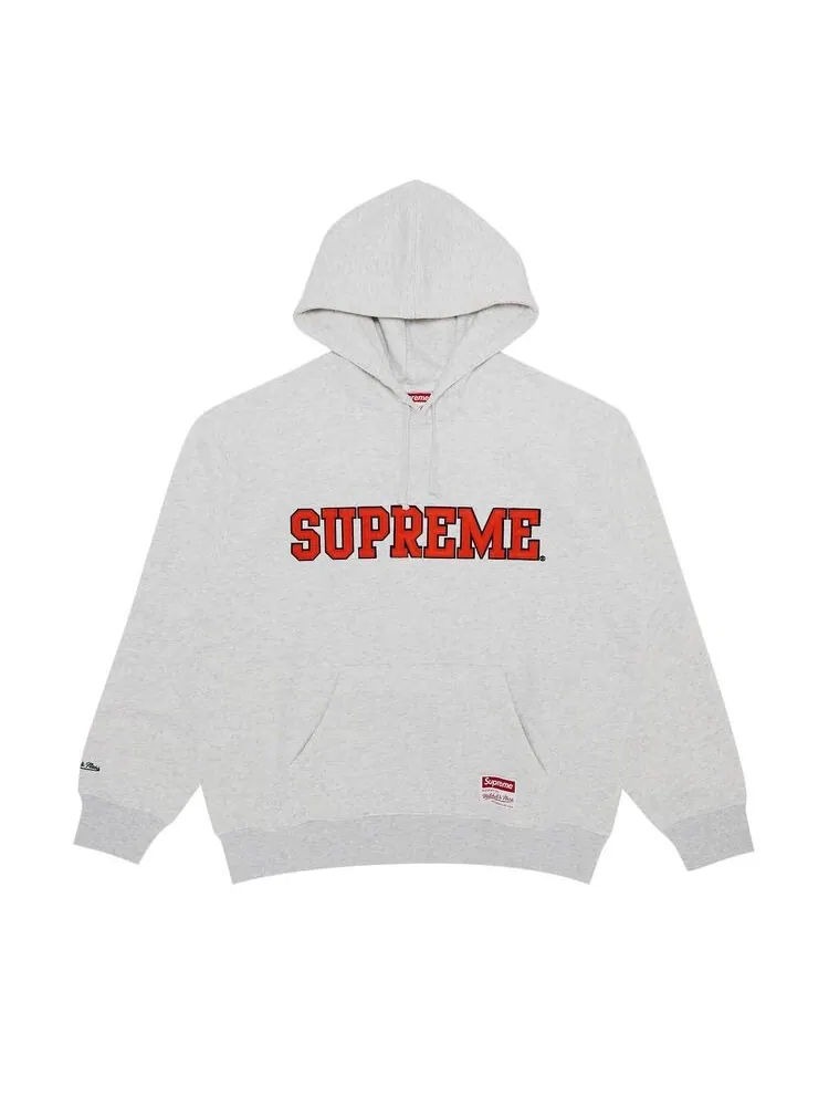 Толстовка Supreme x Mitchell & Ness NCAA Hooded Sweatshirt Ash Grey — изображение 1 из 3, серый