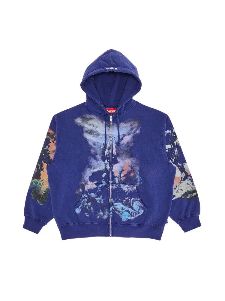 Толстовка Supreme x Frank Frazetta Zip Up Hooded Sweatshirt — изображение 1 из 3, темно-синий
