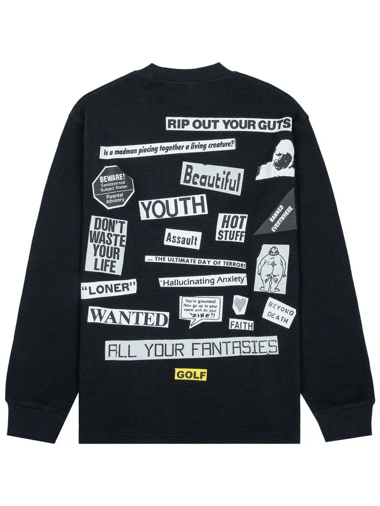 Лонгслив GOLF WANG Collage Long-Sleeve Thermal 'Black' — изображение 2 из 2, черный