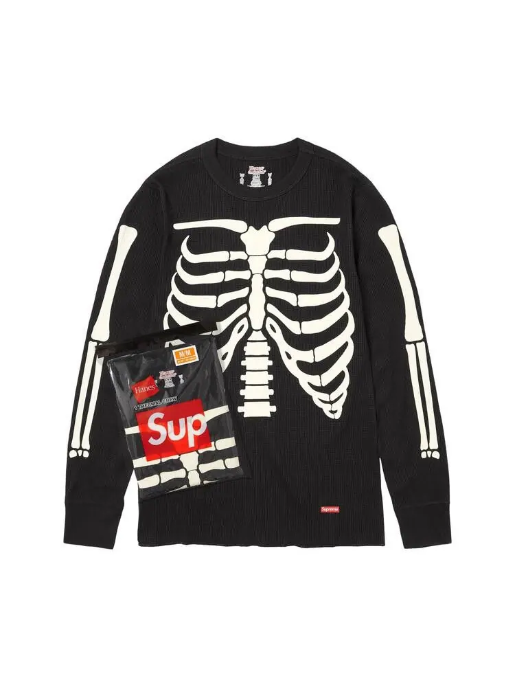 Лонгслив Supreme x Hanes Bones Thermal Crew (1 Pack) 'Black' — изображение 1 из 1, черный