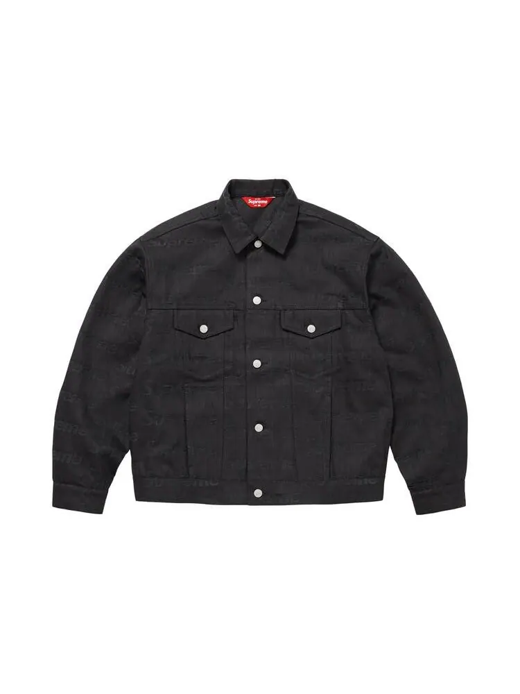 Джинсовая куртка Supreme Jacquard Logos Denim Trucker Jacket 'Black' — изображение 1 из 2, черный