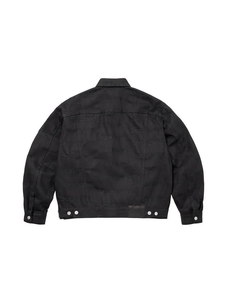 Джинсовая куртка Supreme Jacquard Logos Denim Trucker Jacket 'Black' — изображение 2 из 2, черный