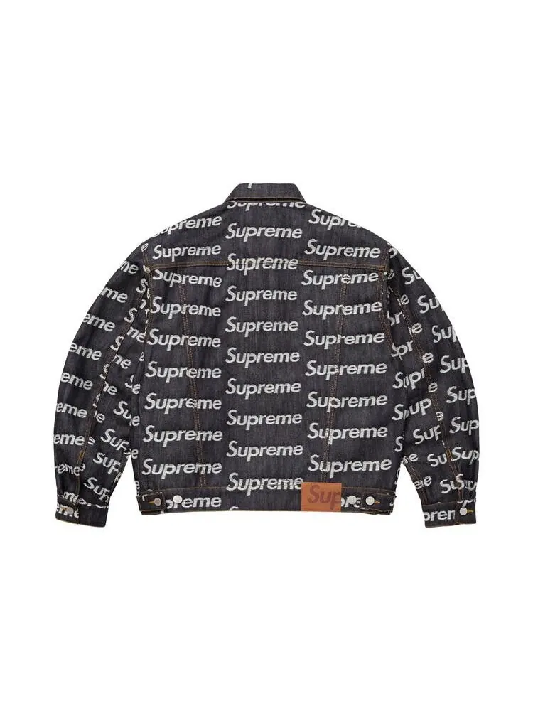 Джинсовая куртка Supreme Jacquard Logos Denim Trucker Jacket 'Rigid Indigo' — изображение 2 из 2, синий