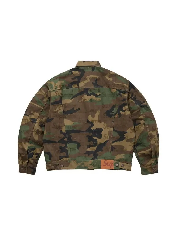 Джинсовая куртка Supreme Jacquard Logos Denim Trucker Jacket 'Woodland Camo' — изображение 2 из 2, зеленый