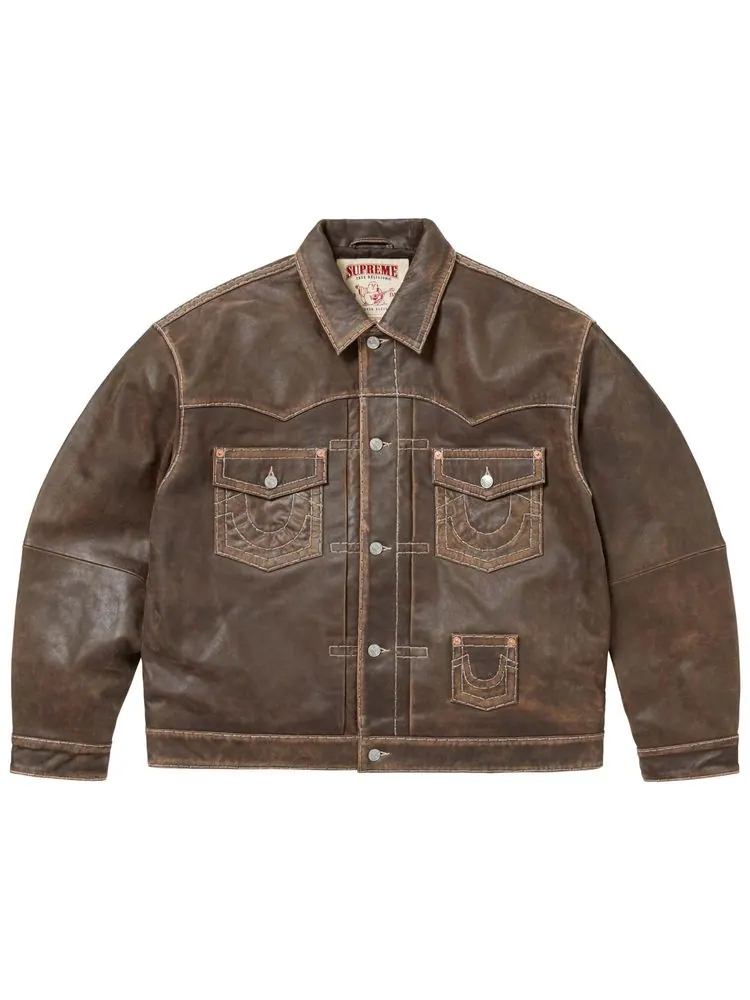 Кожаная куртка-тракер Supreme x True Religion — изображение 1 из 2, коричневый