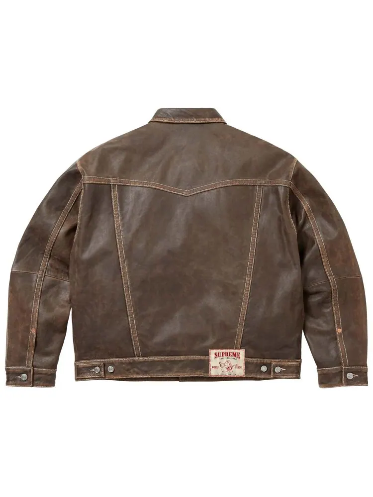 Кожаная куртка-тракер Supreme x True Religion — изображение 2 из 2, коричневый