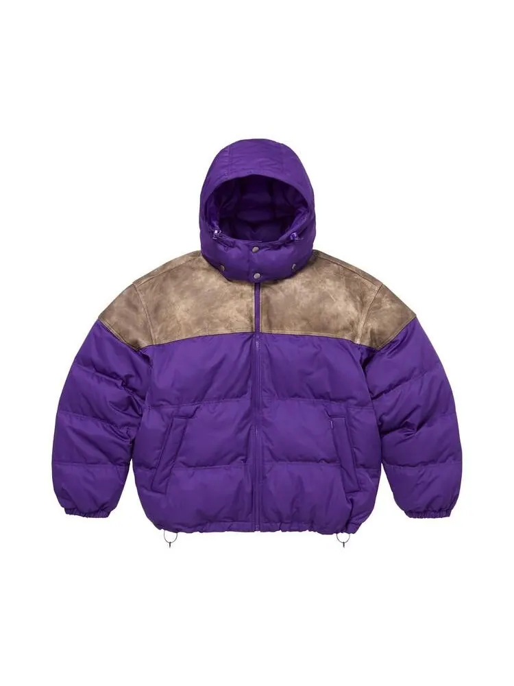 Куртка Supreme Leather Yoke Puffer Jacket — изображение 1 из 2, фиолетовый