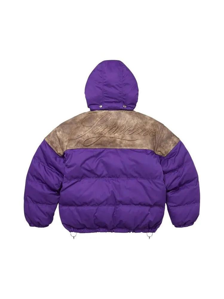 Куртка Supreme Leather Yoke Puffer Jacket — изображение 2 из 2, фиолетовый