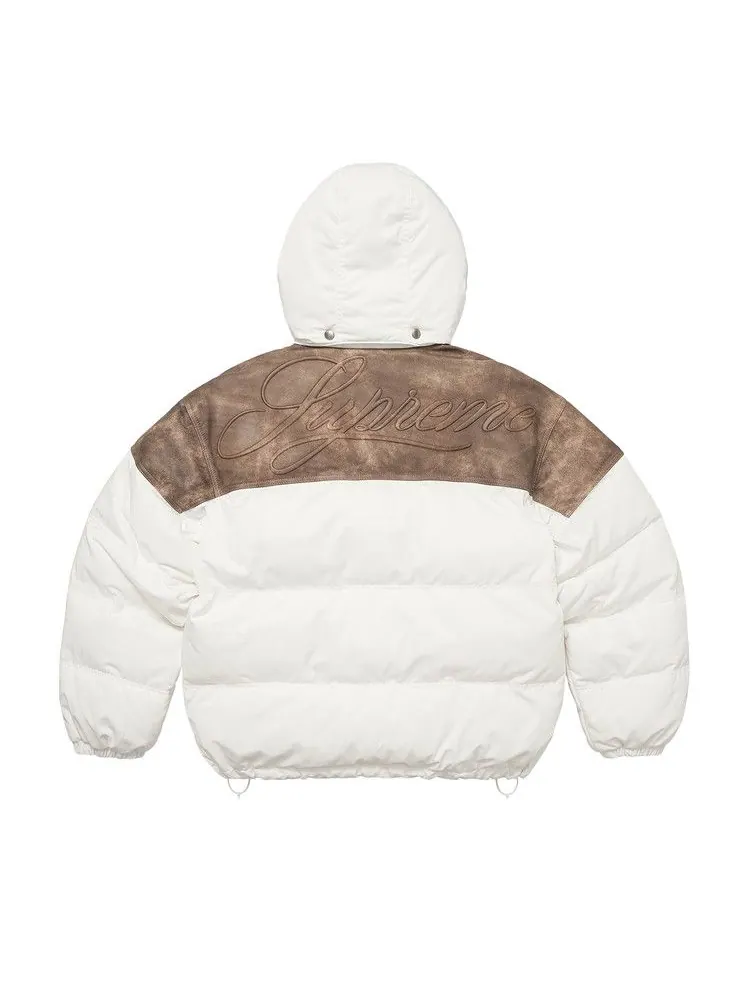 Куртка Supreme Leather Yoke Puffer Jacket — изображение 2 из 2, белый