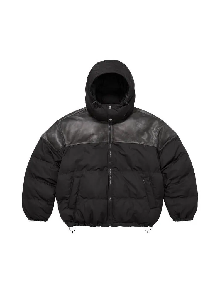 Куртка Supreme Leather Yoke Puffer Jacket — изображение 1 из 2, черный