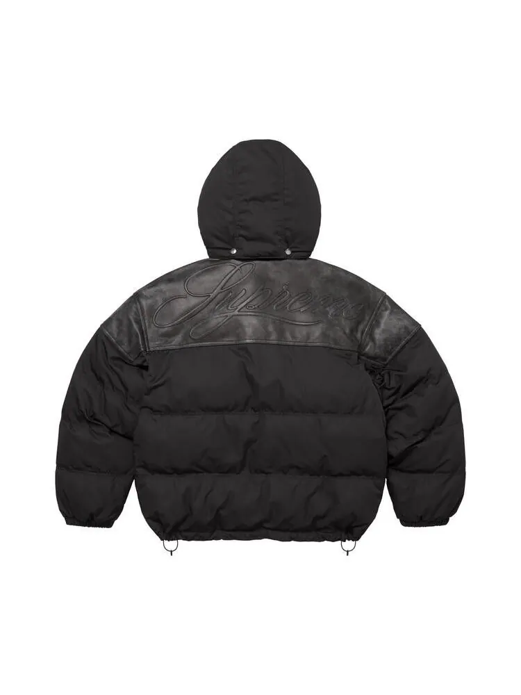 Куртка Supreme Leather Yoke Puffer Jacket — изображение 2 из 2, черный