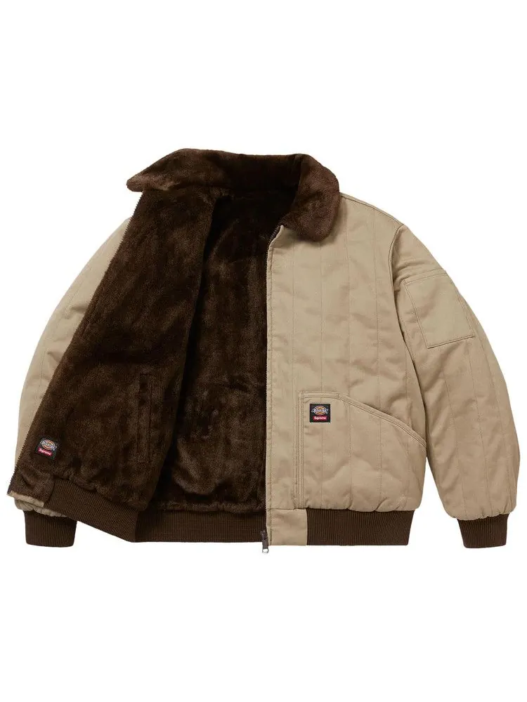 Куртка Supreme x Dickies Reversible Quilted Faux Fur Work Jacket — изображение 2 из 3, бежевый