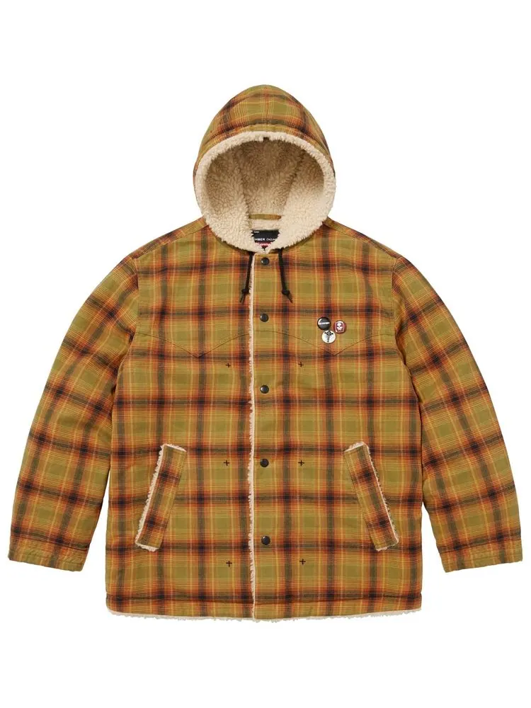 Пальто Supreme x Number (N)Ine с капюшоном из искусственной овчины в клетку — изображение 1 из 2, желтый
