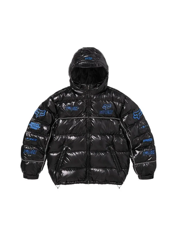Пуховик Supreme x Fox Racing Shiny Down Puffer Jacket 'Black' — изображение 1 из 2, черный