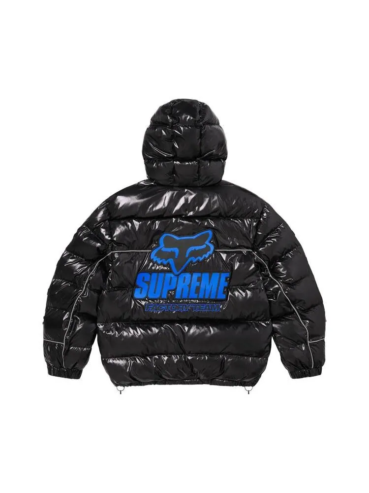 Пуховик Supreme x Fox Racing Shiny Down Puffer Jacket 'Black' — изображение 2 из 2, черный