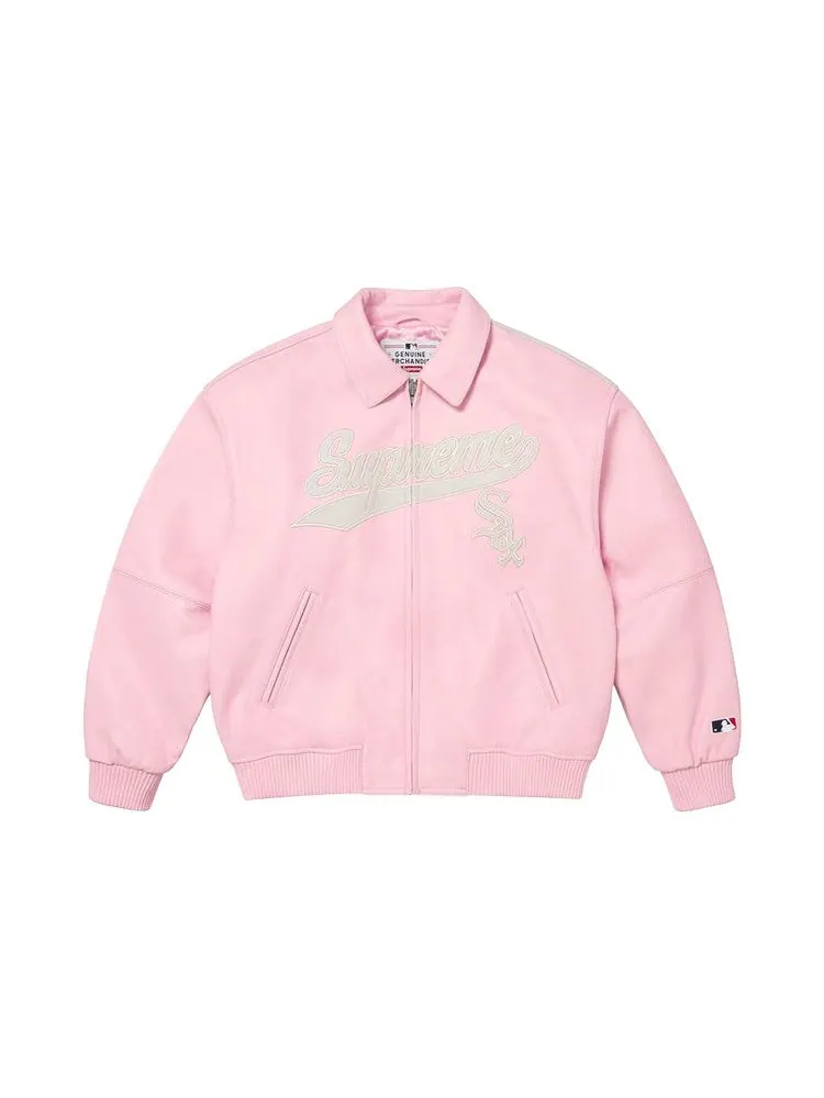 Куртка Supreme x Chicago White Sox Leather Varsity Jacket — изображение 1 из 2, розовый