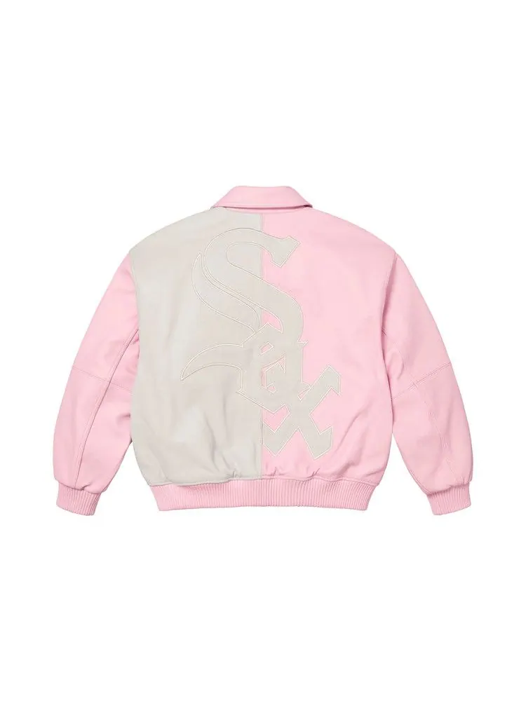 Куртка Supreme x Chicago White Sox Leather Varsity Jacket — изображение 2 из 2, розовый