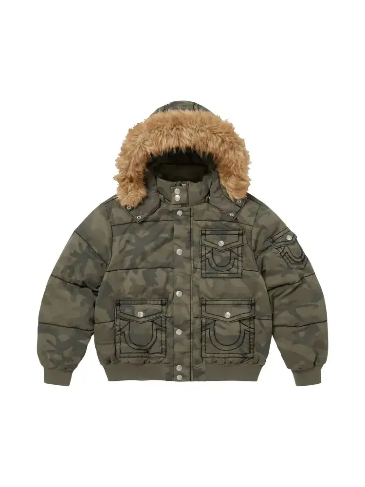 Пуховая куртка Supreme x True Religion 'Olive Camo' — изображение 1 из 2, зеленый
