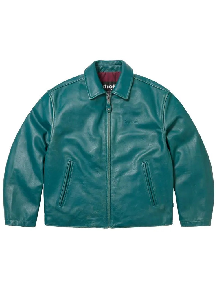 Кожаная куртка Supreme x Schott в бирюзовом цвете — изображение 1 из 2, бирюзовый
