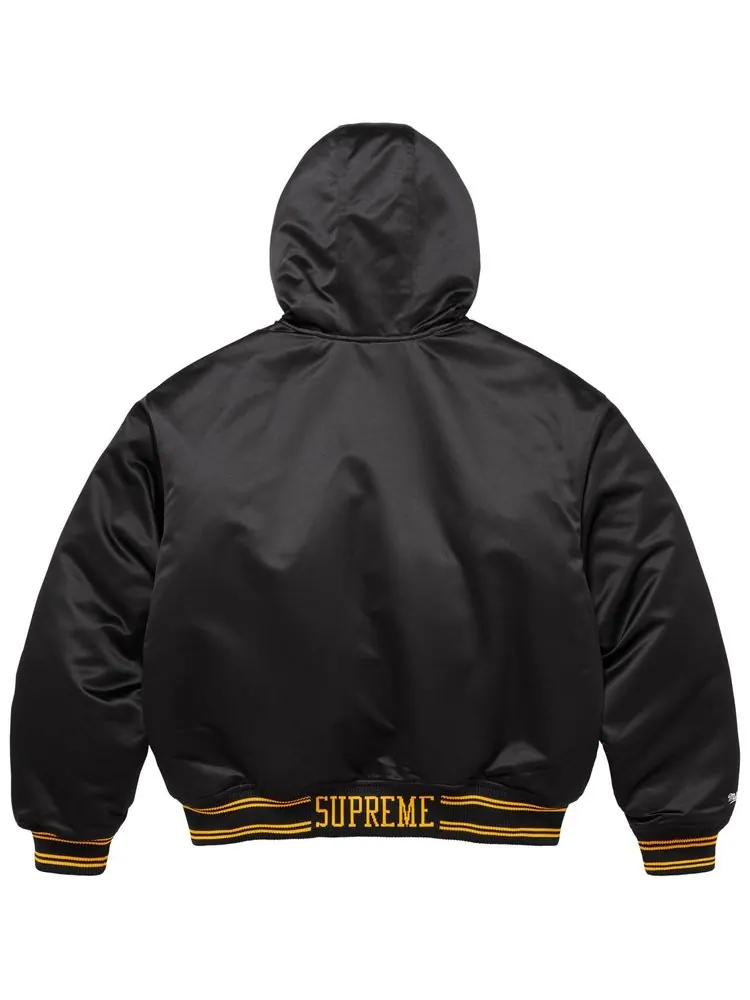 Куртка-бомбер Supreme x Mitchell & Ness из атласа с подкладкой и капюшоном — изображение 2 из 2, черный