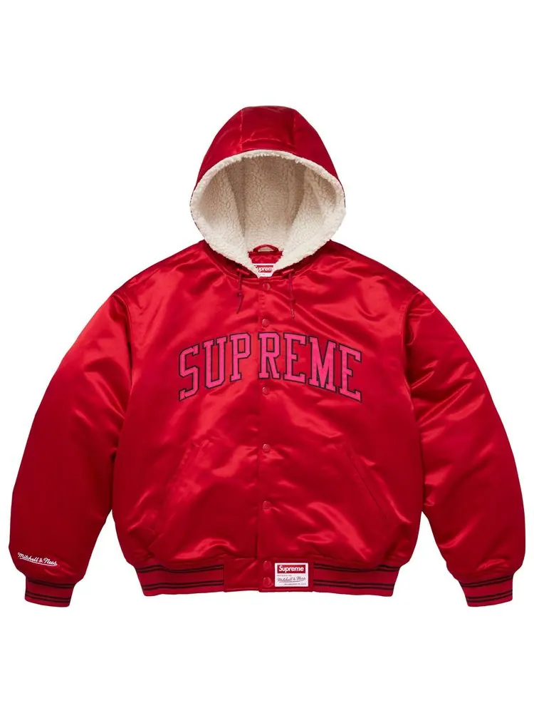 Атласная куртка-бомбер Supreme x Mitchell & Ness с подкладкой и капюшоном — изображение 1 из 2, красный