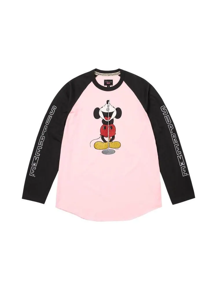 Топ Supreme x Number (N)Ine x Mickey Mouse Raglan Long-Sleeve Top 'Pink' — изображение 1 из 2, розовый