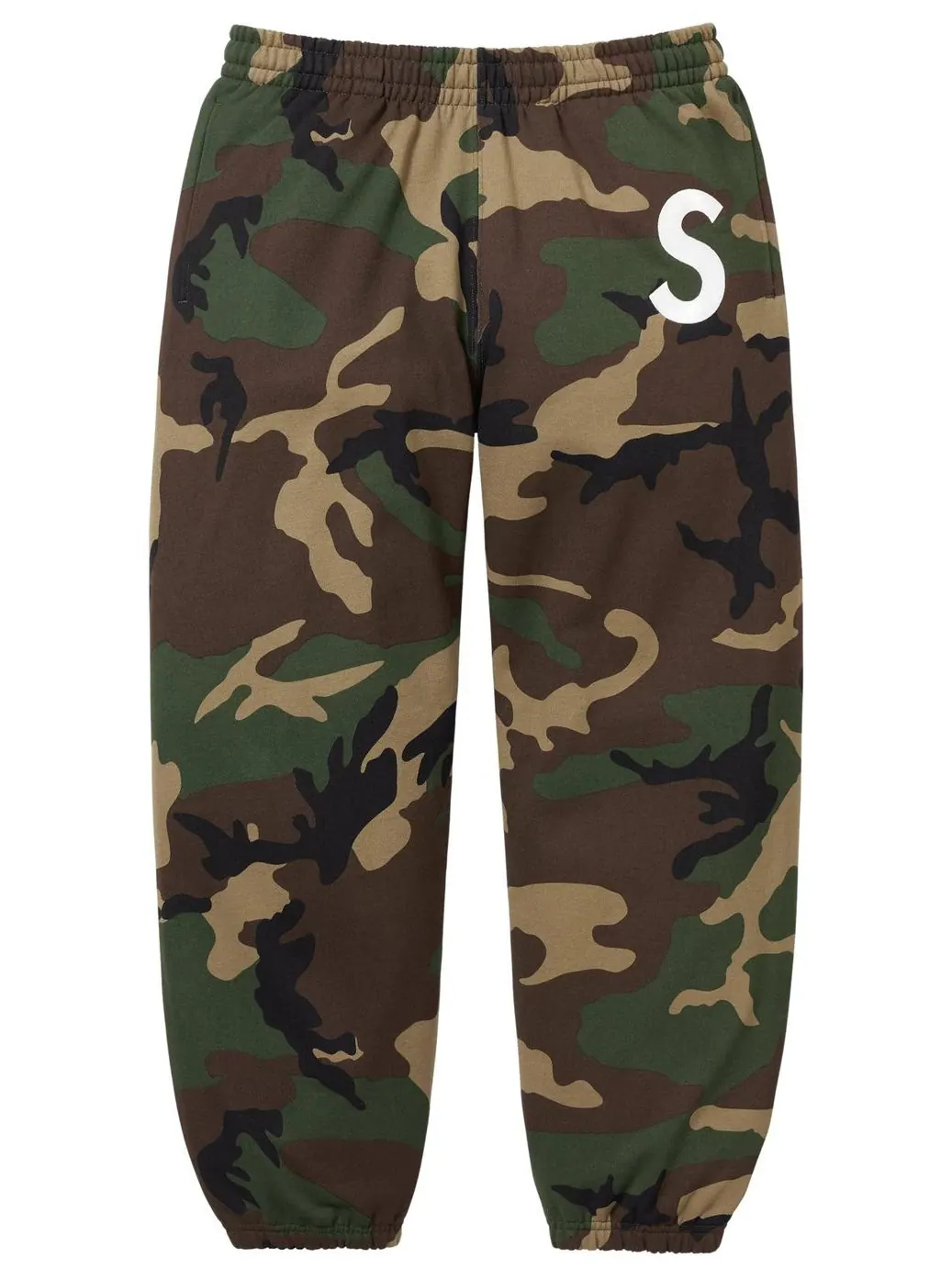 Спортивные штаны Supreme с логотипом S, расцветка «Лесной камуфляж»