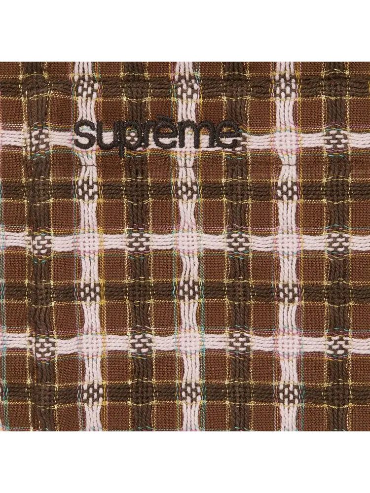 Рубашка Supreme Metallic Plaid Zip Up Shirt — изображение 2 из 2, коричневый